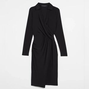 Petite Long Sleeve Matte Jersey Faux Wrap Midi Dress- White House Black Market